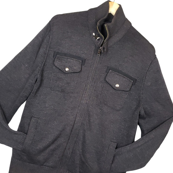 Banana Republic Men's Full Zip Military Style Jacket Sz Large Mock Neck Gray EUC
